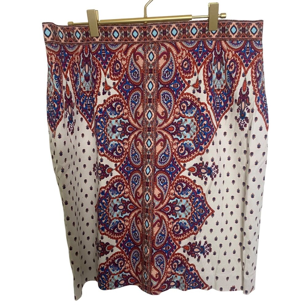 Antonio Melani Pencil Skirt Womens Size 14 Paisley Cotton Blend Lined Boho‎